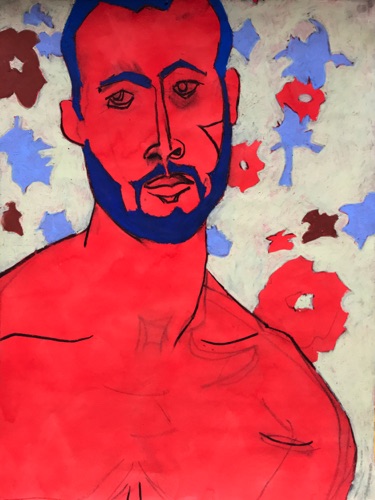 Mr Kellian (on loan);
watercolor charcoal oil pastel on paper, 24 x 18" Mr Kellian (on loan);
watercolor charcoal oil pastel on paper, 24 x 18"